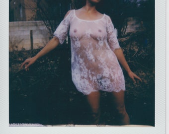 Cold in White Lingerie - Nude Polaroid Film Print