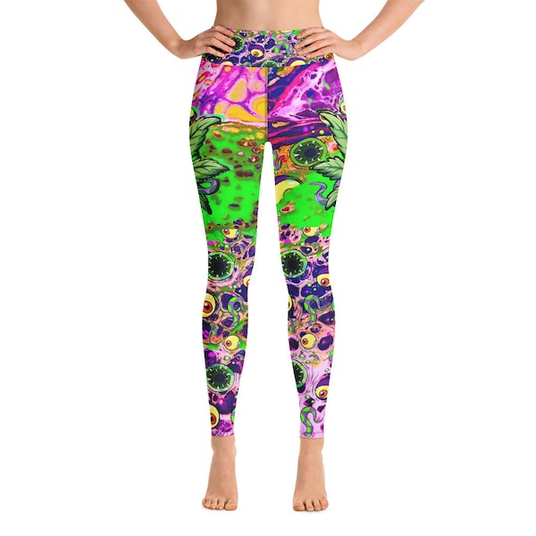 Alien Weed Yoga Leggings Workout Clothing Marijuanna Woman's Stretch Pants 420 Festival Wear EDM Rave Vaporwave  Stoner Comfy Clothes