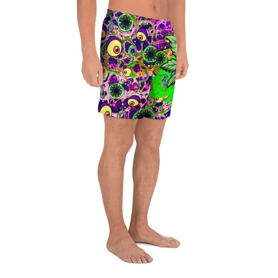 Trippy Coloful Marijuana Weed Beach Swim Mens Shorts Printed Microfiber