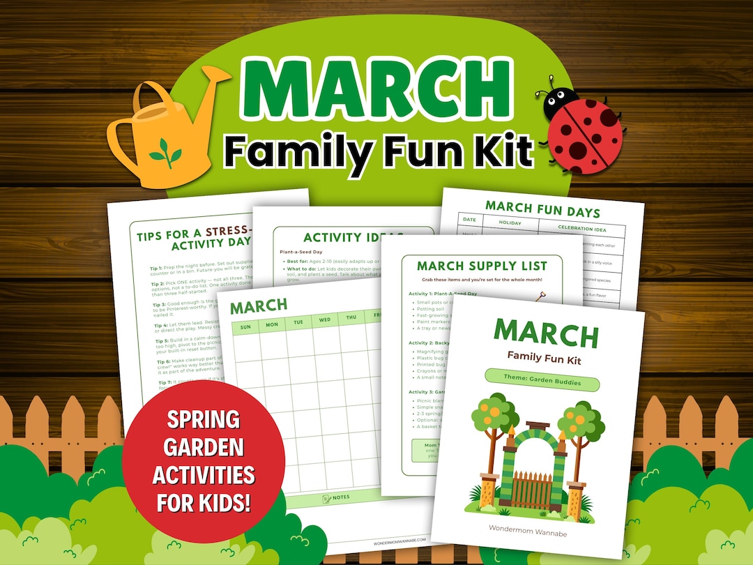 March Fun Packets March Family Fun Kit – Garden Buddies Theme | Spring Activity Kit for ...