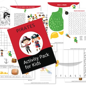 Druckbares Piraten-Set für Kinder, Piratenspiele, Piratenwortsuche, Piratenlabyrinth, Pirat I Spion, Piratenpartyaktivitäten, DIGITAL