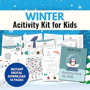 Zestaw aktywności zimowych dla dzieci | Gry i układanki zimowe do druku | Zabawa bez ekranu, zestaw do nauki w domu, aktywności na śnieżny dzień