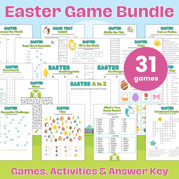 Easter Games Bundle, 31 Games, Easter Party Games, Easter Activities, Easter Games for Kids, Family Games, Printable Easter Games, DIGITAL