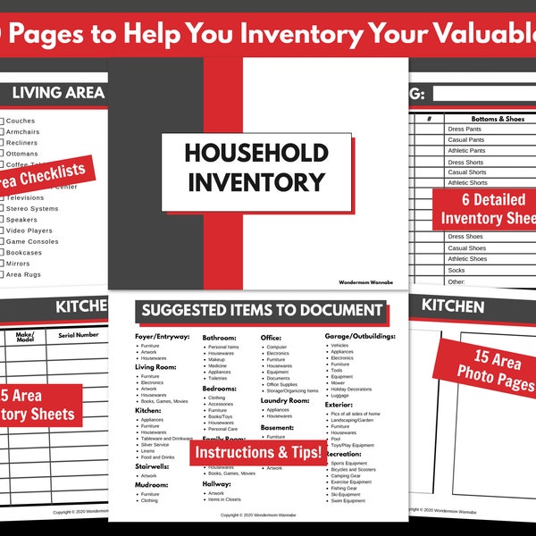 Home Inventory Workbook | Fillable PDF | Complete Household Inventory with Photo Pages | Emergency Preparedness | Digital Download