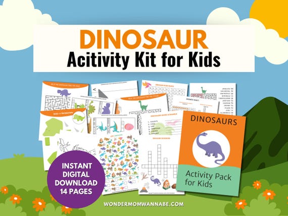 Dinosaur Activity Kit for Kids | Colorful Dino Games | Printable Dino Fun | Screen Free Kids | Indoor Play Pack | Gift for Kids