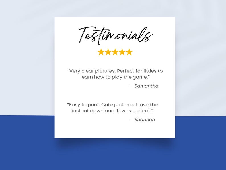 Customer testimonials with positive reviews about printable items from an Etsy shop.