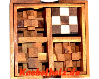 Wooden puzzle box 4 puzzle of Samanea wood as a gift for Christmas for your puzzle collection 4 interlock brain teaser hand-made