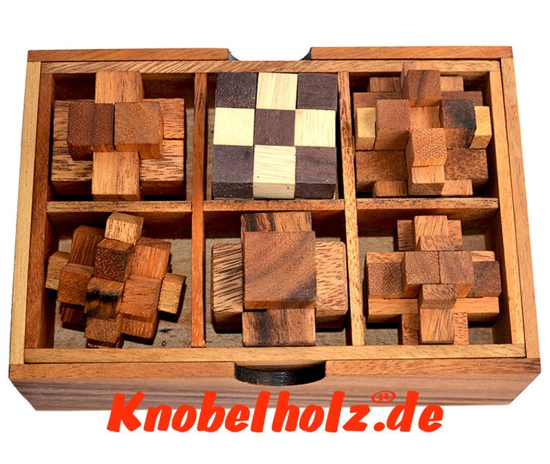 Caja de madera con 6 rompecabezas de madera hechos a mano de Etsy España