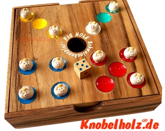 Pig Hole Pig Game® original puzzle wood dice game family game also for children with 60 pigs, Big Hole, Why always me, Pig