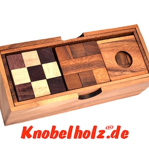 Caja de madera con 3 Puzzle Snake Cube, Diamond Cube y Soma Cube como una colección de rompecabezas hecha de madera de Samanea hecha a mano para el juego de rompecabezas IQ
