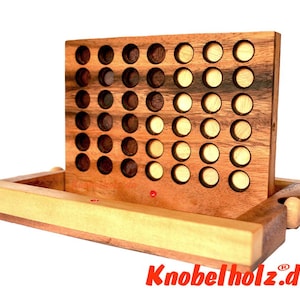 Knobelholz Vier in einer Reihe mit Chips aus Holz das Strategiespiel Gewinn mit 4 für 2 Spieler in Holzbox 23,5 x 18,5 x 2,8 cm Kinderspiel
