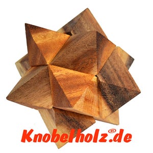 Star Puzzle M Devil&#39;s Knot wooden with 6 pieces for puzzle fans handmade beautiful in Desig and with dimensions 7x7x7cm knotwood, mind game