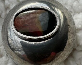 Round Pewter Blessing Bowl box w/ Agate Inset signed by artist Stephen Strait