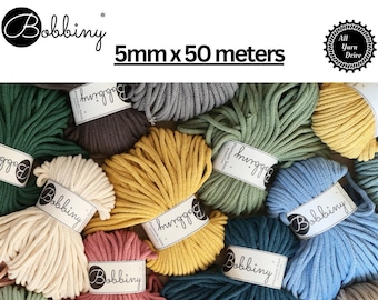 BOBBINY 5mm BRAIDED Cord - 164 ft/50 meters/ Recycled Macrame Cord / Cotton Rope/ Macrame Supplies/ Crochet Supplies/ Weave Supplies