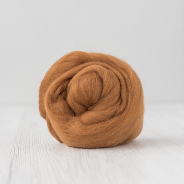 Extra Fine Merino Wool Roving for weaving,  felting, spinning, tapestry, color - CINNAMON, DHG