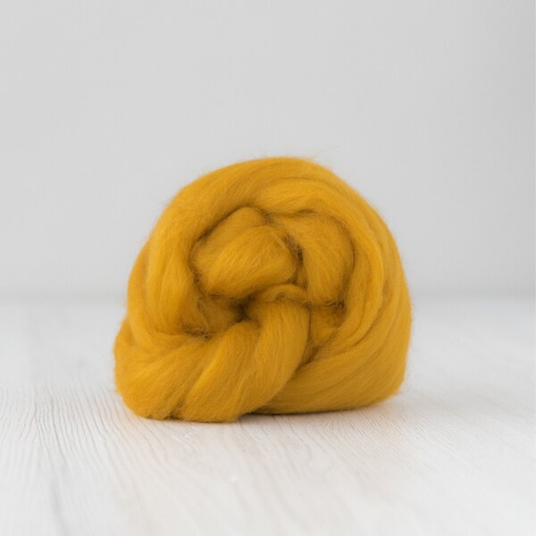 Extra Fine Merino Wool Roving for weaving,  felting, spinning, tapestry, color - SAFFRON, DHG