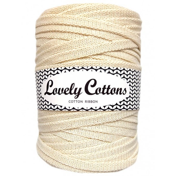 Lovely Cottons Natural Tape Cotton Ribbon Yarn, Cotton Tube Cord 1/4 inch wide/ 10 MM, 328 ft-100 meters-108 yards