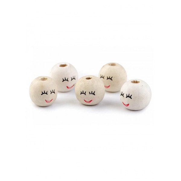 Wooden beads with a painted smiley  18mm, for  macrame, diy small craft supplies, garlands and other crafts