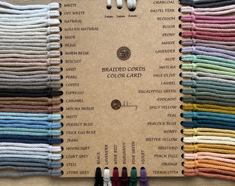 BOBBINY Color Card/Palette Card/Chart/Macrame Cord Card/Proofgrade Braided Cord Color Card/ Cotton Cord Card/Recycled Cord