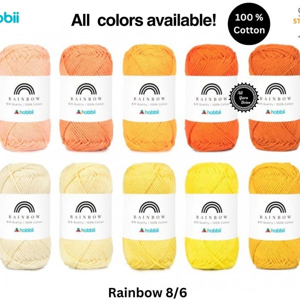 Hobbii Rainbow Cotton 8/6, Crochet fingering vegan yarn, Amigurumi and Craft projects, OEKO TEX certified