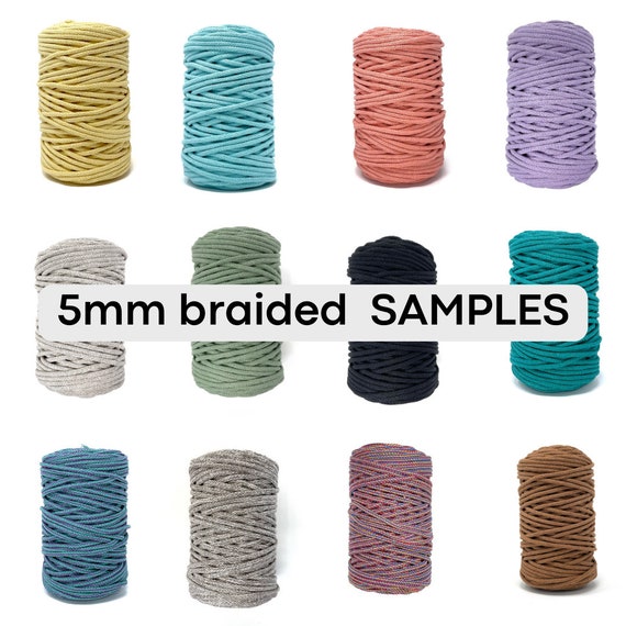 5mm Lovely Cottons Braided Cotton Cord SAMPLES, Recycled Braided Cotton Cord,  Craft Cord 16 Ft/5.5 Yards/5 Meters, Macramé, Crochet Cord 