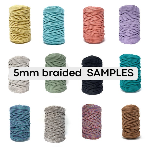 5mm Lovely Cottons Braided Cotton Cord SAMPLES, Recycled  Braided Cotton Cord, Craft Cord 16 ft/5.5 yards/5 meters, Macramé, Crochet Cord