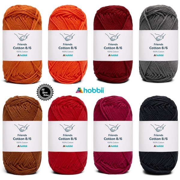 Hobbi Friends Cotton 8/6, fil végétalien pour crochet et tricot, projets amigurumi et artisanaux, certifié OEKO TEX