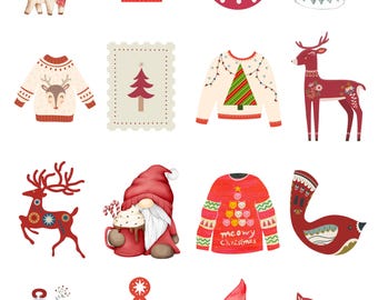 Nordic Christmas Printable Sticker Sheet | Holiday Stickers | Scandinavian Aesthetic | Planner Stickers | Instant Download I Cut yourself