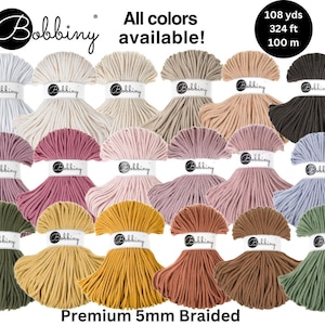 Cordon en coton Bobbiny Premium 5 mm pour macramé, crochet, tissage, 108 yds/100 mètres