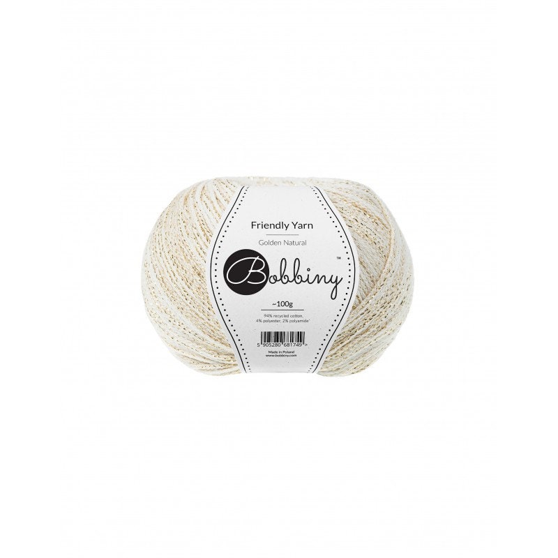 Bobbiny GOLDEN NATURAL Friendly Yarn 100% recycled cotton 37 yards, 100g  braided yarn perfect for knitting and crocheting.