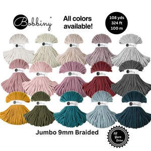 Bobbiny Jumbo 9mm Cotton Braided Cord for Macramé, Crochet, Weaving, Knitting 328 feet/100 m/108yds