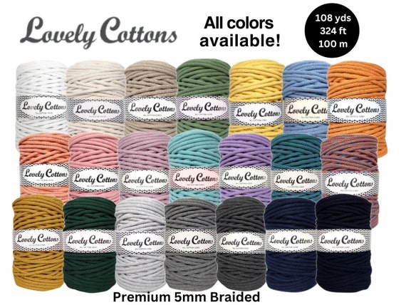 Lovely Cottons Premium 5mm Braided Cotton Cord Natural Color Macrame,  Crochet, Weaving Cord 108yds 324 Feet 100 Meters 