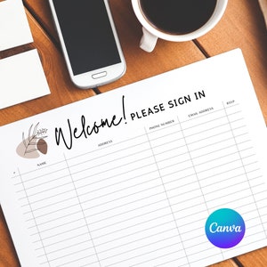 Guest Sign in Sheet Template Canva Visitor Check in Sheet - Etsy