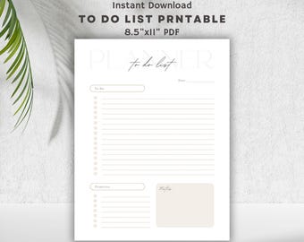 Modern To Do List Printable: Self-Organization Daily Planner (PDF File)