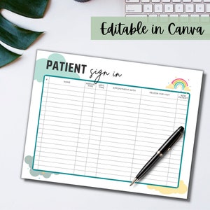 Patient Sign in Sheet Editable Template Canva Template For Pediatric Office Dentist Office Hospital Visitor Sign in Sheet Template