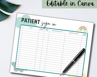 Pediatric Patient Sign-In Sheet Template: Editable Canva Design (Digital Download)