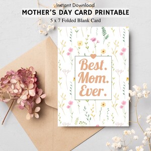 Biglietto per la festa della mamma Biglietto per la festa della mamma floreale stampabile fai-da-te Biglietto piegato vuoto 5x7 La migliore mamma di sempre Biglietto per la festa della mamma stampabile Download istantaneo