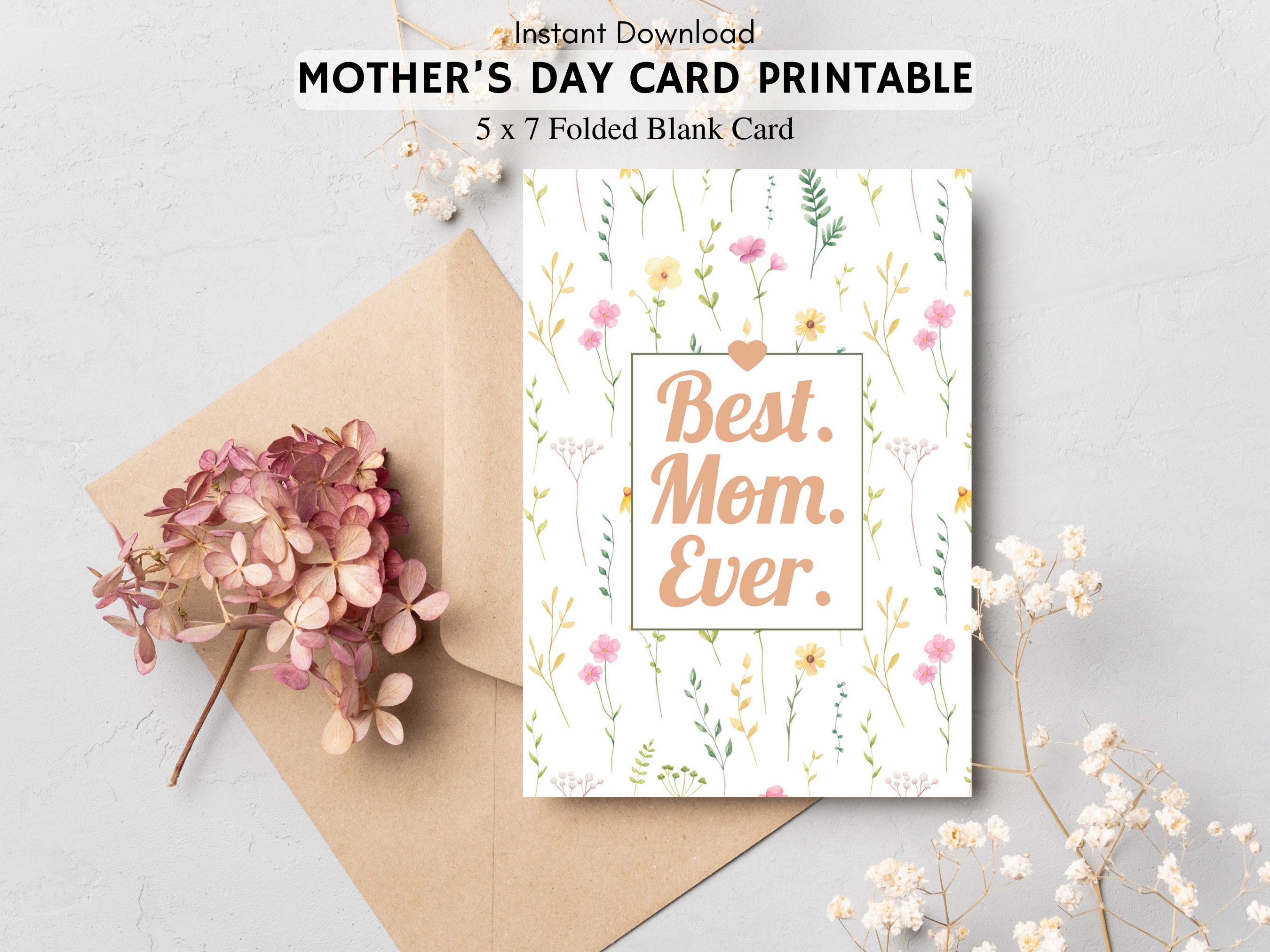 Mother's Day Card Printable Floral DIY Mothers Day Card 5x7 Blank ...