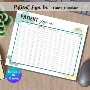 Patient Sign-in Sheet Template in Canva Editable Template For Pediatric Office Dentist Office Hospital Visitor Sign in Sheet Template