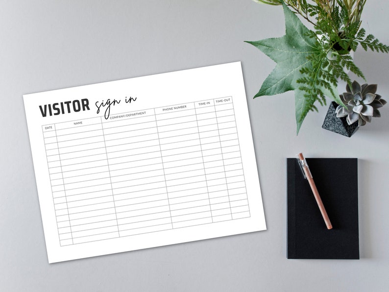 Visitor Sign in Sheet Printable Guest Check in Sheet for Office Shops Business Events Time Stamp ...
