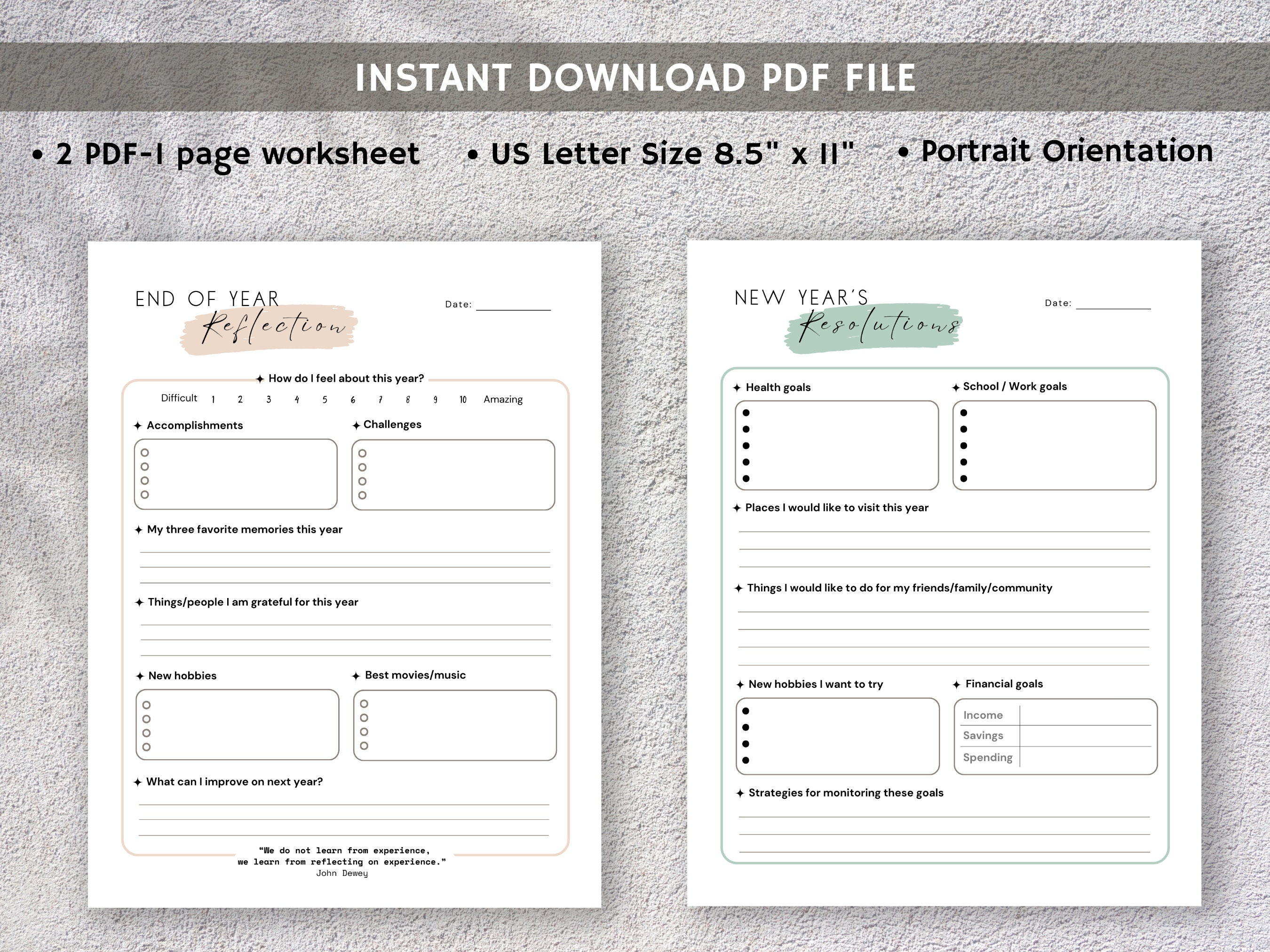 Year in Review New Year's Resolution Worksheet Bundle Instant Download ...