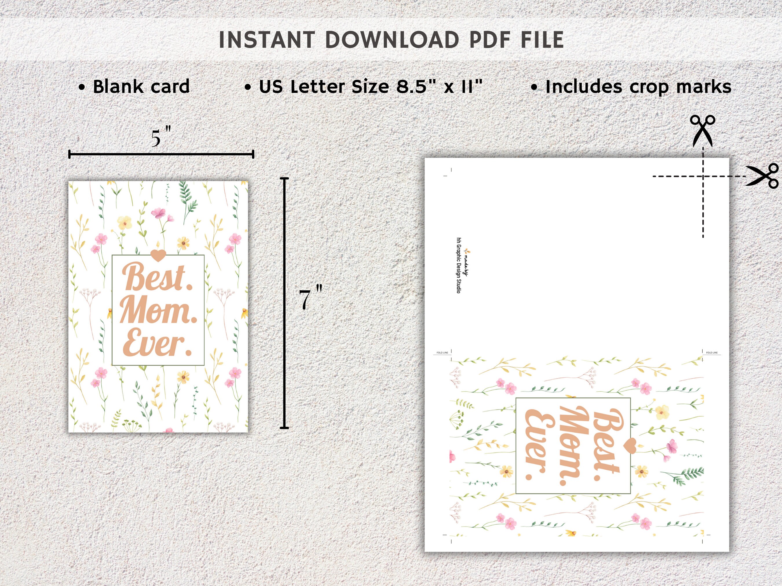 Mother's Day Card Printable Floral DIY Mothers Day Card 5x7 Blank ...