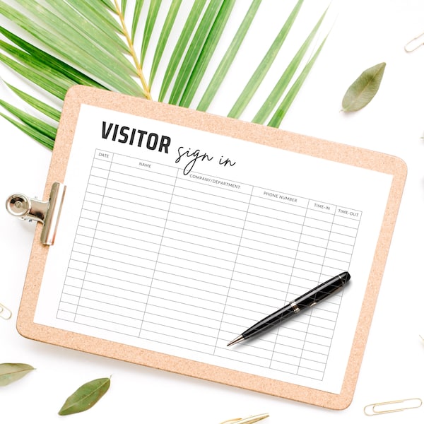 Visitor Sign in Sheet Printable Guest Check in Sheet For Office Shops Business Events Time Stamp Sheet Printable Visitor Log
