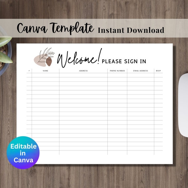 Guest Sign in Sheet Template Canva Visitor Check in Sheet Editable Guest Sign-in Template For Wedding, Events, Open House, and Business