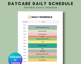 Daycare Daily Schedule Template, Simple Childcare (Canva Editable, US Letter)