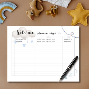 Blue Watercolor Baby Shower Guest Sign-In Sheet (Digital Download)