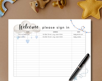 Blue Watercolor Baby Shower Guest Sign-In Sheet (Digital Download)