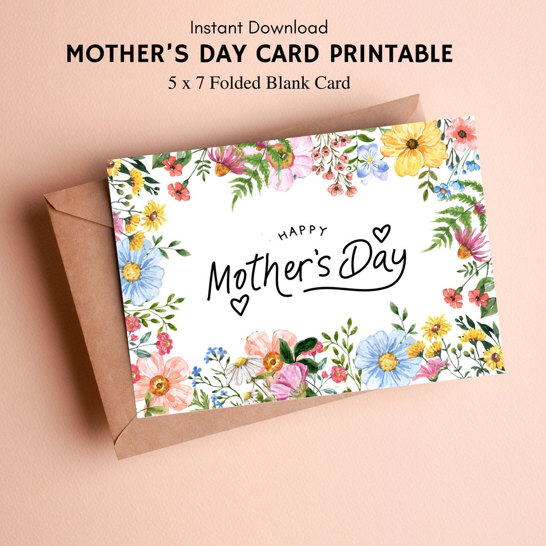 Printable Mother's Day Card Floral DIY Mothers Day Card 5x7 Blank ...