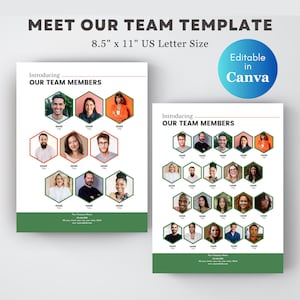 Plantilla de volante Conozca a nuestro equipo Canva Introducción al equipo moderno Plantilla editable Conozca a nuestra plantilla de equipo Tamaño carta de EE. UU. Descarga instantánea