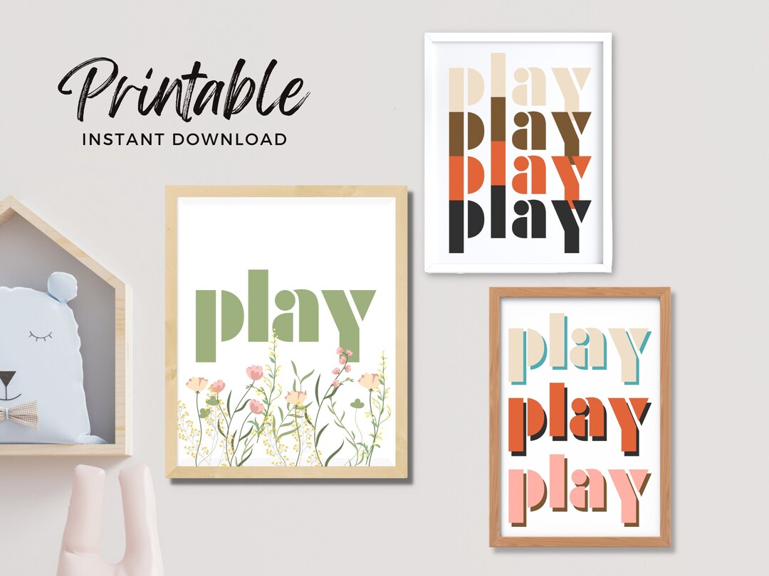 PLAY Word Wall Art Printable Colorful Kids Play Room Wall Etsy